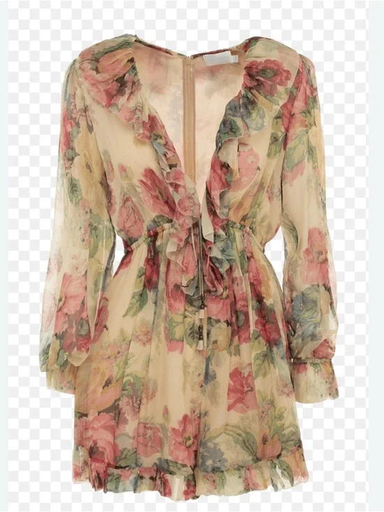 Zimmermann style O.P.T. Floral Ruffle Tie-Front Dress - Multicolor - Picture 13 of 16